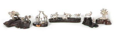 Lot 586 - A COLLECTION OF FIVE SILVER SCULPTURES DEPICTING AFRICAN ANIMALS IN THE MANNER OF PATRICK MAVROS