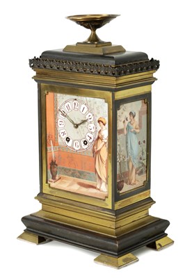 Lot 1271 - A 19TH CENTURY PORCELAIN PANELLED BRONZE AND ORMOLU FRENCH MANTEL CLOCK