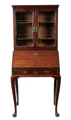 Lot 1405 - A GEORGE II MAHOGANY BUREAU BOOKCASE OF SMALL SIZE