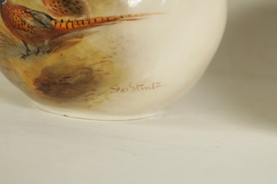 Lot 92 - A MATCHED PAIR OF ROYAL WORCESTER GLOBULAR VASES BY JAMES STINTON
