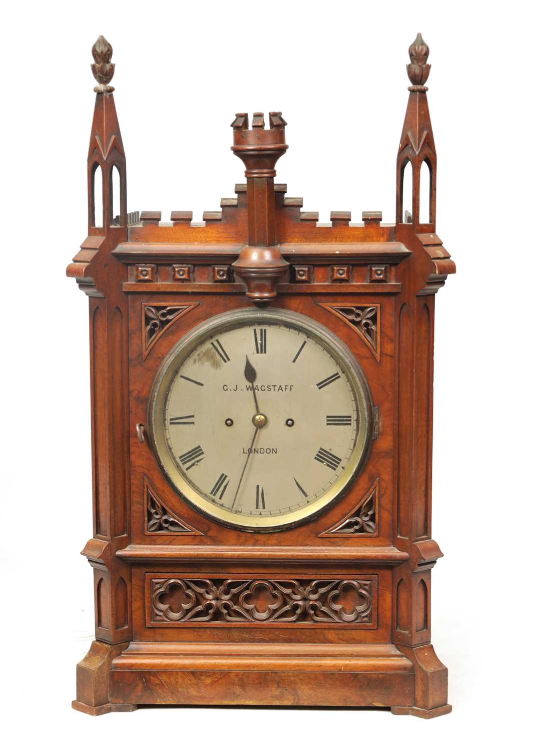 Lot 919 - G.J. WAGSTAFF, LONDON. A 19TH CENTURY WALNUT DOUBLE FUSEE BRACKET CLOCK