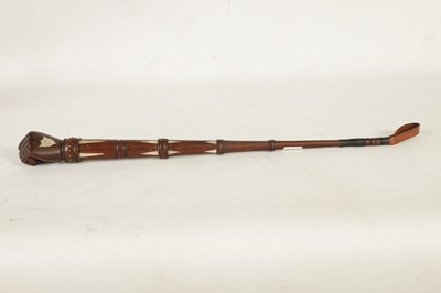 Lot 451 - A 19TH CENTURY MAHOGANY AND MOTHER OF PEARL INALID RIDING CROP