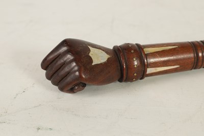 Lot 451 - A 19TH CENTURY MAHOGANY AND MOTHER OF PEARL INALID RIDING CROP