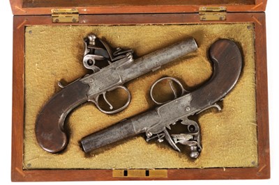 Lot 376 - A CASED PAIR OF EARLY 19TH CENTURY BOX-LOCK FLINTLOCK PISTOLS SIGNED ARCHER, LONDON