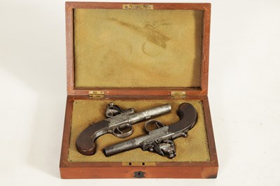 Lot 376 - A CASED PAIR OF EARLY 19TH CENTURY BOX-LOCK FLINTLOCK PISTOLS SIGNED ARCHER, LONDON