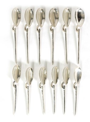 Lot 311 - TWO SETS OF SIX SILVER COFFE SPOONS