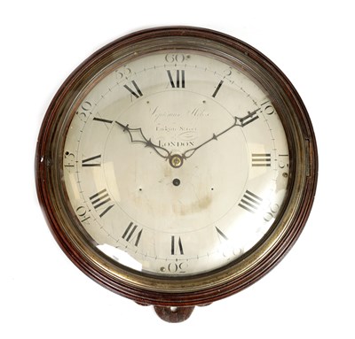 Lot 761 - SEPTIMUS MILES, LUDGATE STREET, LONDON. A GEORGE III SILVERED DIAL EIGHT-DAY FUSEE WALL CLOCK