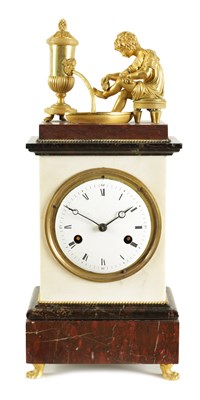 Lot 812 - A LATE 18TH CENTURY FRENCH ORMOLU AND MARBLE FIGURAL MANTEL CLOCK