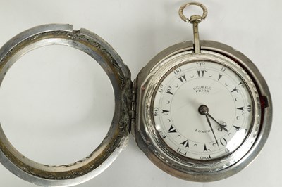 Lot 223 - GEORGE PRIOR, LONDON. A LARGE GEORGE III TRIPLE CASED SILVER AND TORTOISESHELL POCKET WATCH