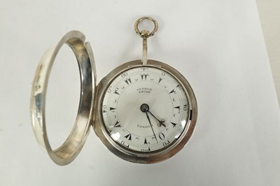 Lot 223 - GEORGE PRIOR, LONDON. A LARGE GEORGE III TRIPLE CASED SILVER AND TORTOISESHELL POCKET WATCH