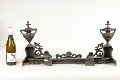 Lot 424 - A 19TH CENTURY FRENCH BRONZE ADJUSTABLE HEARTH FENDER