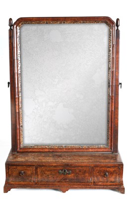 Lot 1033 - A GOOD QUEEN ANNE BURR WALNUT TOILET MIRROR