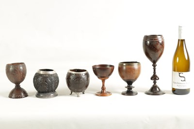 Lot 1139 - A COLLECTION OF SIX LATE 18TH CENTURY CARVED COCONUT AND TREEN WARE CUPS