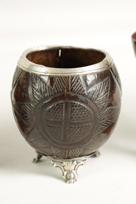 Lot 1139 - A COLLECTION OF SIX LATE 18TH CENTURY CARVED COCONUT AND TREEN WARE CUPS