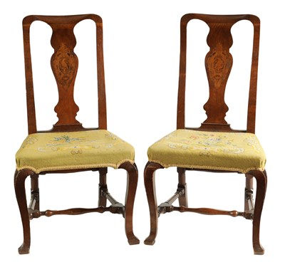 Lot 959 - A PAIR OF EARLY 18TH CENTURY WALNUT AND MARQUETRY INLAID SIDE CHAIRS