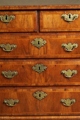 Lot 917 - AN EARLY 18TH CENTURY FIGURED WALNUT CHEST OF DRAWERS OF SMALL SIZE