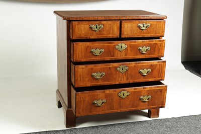 Lot 917 - AN EARLY 18TH CENTURY FIGURED WALNUT CHEST OF DRAWERS OF SMALL SIZE