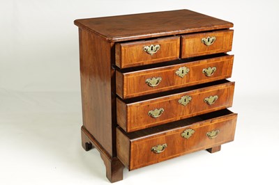 Lot 917 - AN EARLY 18TH CENTURY FIGURED WALNUT CHEST OF DRAWERS OF SMALL SIZE