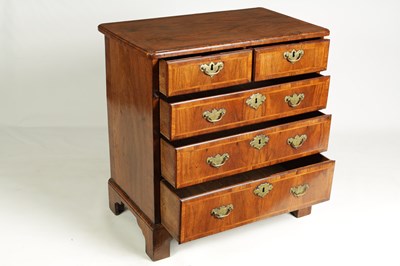 Lot 917 - AN EARLY 18TH CENTURY FIGURED WALNUT CHEST OF DRAWERS OF SMALL SIZE