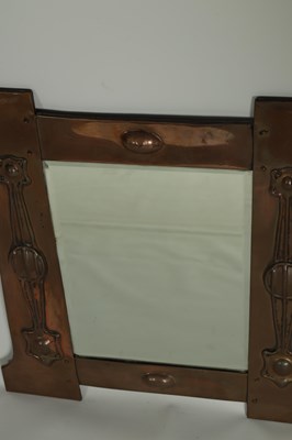 Lot 574 - AN ARTS AND CRAFTS COPPER LIBERTY STYLE HANGING MIRROR