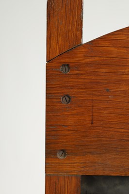 Lot 920 - AN ARTS AND CRAFTS PRESSED BRASS AND OAK FIRE SCREEN
