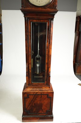 Lot 839 - J. FLETCHER, LONDON. A FINE REGENCY FIGURED MAHOGANY REGULATOR LONGCASE CLOCK