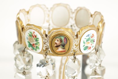 Lot 2 - A GOOD PAIR OF 19TH-CENTURY BOHEMIAN WHITE OVERLAY AND GILT-DECORATED CLEAR GLASS LUSTERS