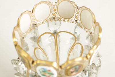 Lot 2 - A GOOD PAIR OF 19TH-CENTURY BOHEMIAN WHITE OVERLAY AND GILT-DECORATED CLEAR GLASS LUSTERS
