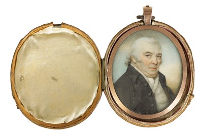 Lot 678 - A GEORGE III OVAL MINIATURE BUST PORTRAIT ON IVORY OF JAMES SYME