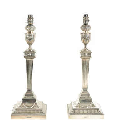 Lot 245 - AN EDWARD VII ADAM-STYLE SILVER TABLE LAMP