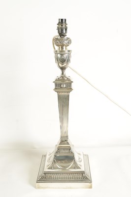 Lot 245 - AN EDWARD VII ADAM-STYLE SILVER TABLE LAMP