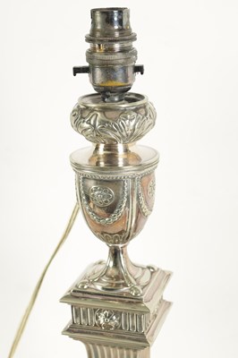 Lot 245 - AN EDWARD VII ADAM-STYLE SILVER TABLE LAMP