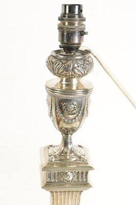 Lot 245 - AN EDWARD VII ADAM-STYLE SILVER TABLE LAMP