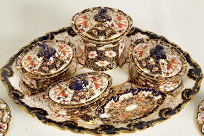 Lot 80 - A ROYAL CROWN DERBY PORCELAIN JAPAN PATTERN 8-PIECE DRESSING TABLE SET