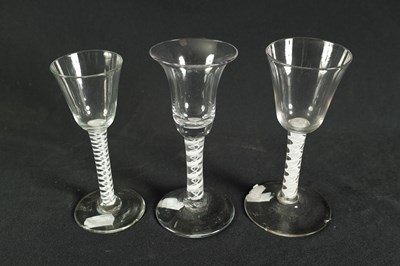 Lot 7 - COLLECTION OF THREE 18TH CENTURY AND LATER OPAQUE TWIST WINE GLASSES