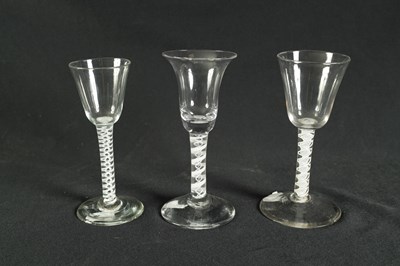 Lot 7 - COLLECTION OF THREE 18TH CENTURY AND LATER OPAQUE TWIST WINE GLASSES
