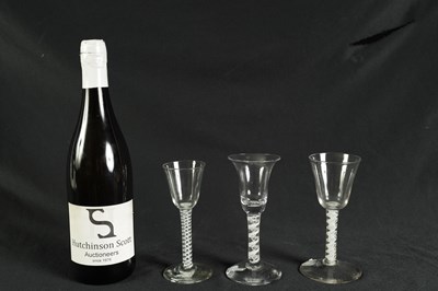 Lot 7 - COLLECTION OF THREE 18TH CENTURY AND LATER OPAQUE TWIST WINE GLASSES