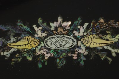 Lot 880 - A GOOD 19TH CENTURY EBONISED, MOTHER-OF-PEARL AND ABALONE INLAID FALL FRONT WRITING SLOPE