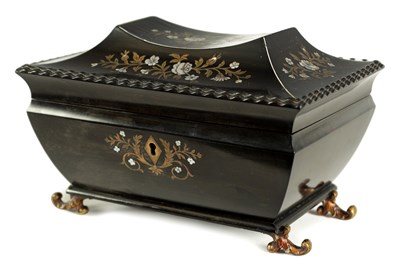 Lot 905 - A LATE REGENCY CALAMANDER SARCOPHAGUS JEWELLERY BOX