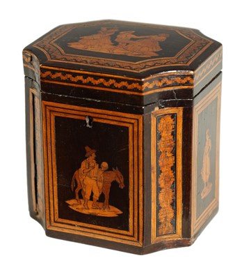 Lot 908 - A GEORGE III INLAID CANTED RECTANGULAR TEA CADDY