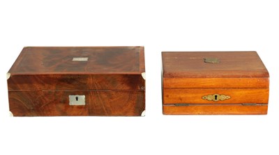 Lot 901 - A 19TH CENTURY MAHOGANY WRITING BOX WITH FOLDOUT FRONT AND FITTED INTERIOR