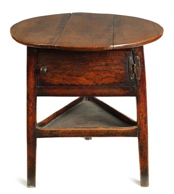 Lot 1042 - AN UNUSUAL 18TH CENTURY ELM CRICKET TABLE