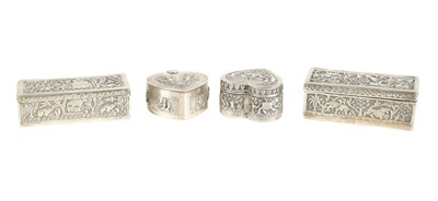 Lot 155 - A COLLECTION OF FOUR LATE 19TH CENTURY INDIAN SILVER TRINKET BOXES