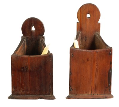 Lot 915 - TWO 18TH CENTURY PITCH PINE CANDLE BOXES