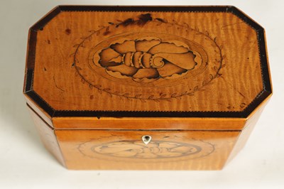 Lot 920 - A GEORGE III SATINWOOD CLIPPED RECTANGULAR TEA CADDY