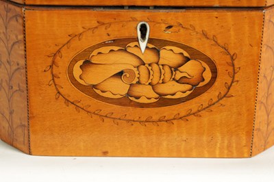 Lot 920 - A GEORGE III SATINWOOD CLIPPED RECTANGULAR TEA CADDY