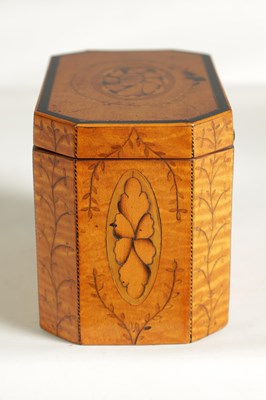 Lot 920 - A GEORGE III SATINWOOD CLIPPED RECTANGULAR TEA CADDY