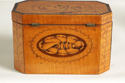 Lot 920 - A GEORGE III SATINWOOD CLIPPED RECTANGULAR TEA CADDY