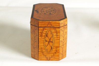 Lot 920 - A GEORGE III SATINWOOD CLIPPED RECTANGULAR TEA CADDY