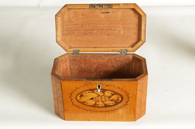 Lot 920 - A GEORGE III SATINWOOD CLIPPED RECTANGULAR TEA CADDY